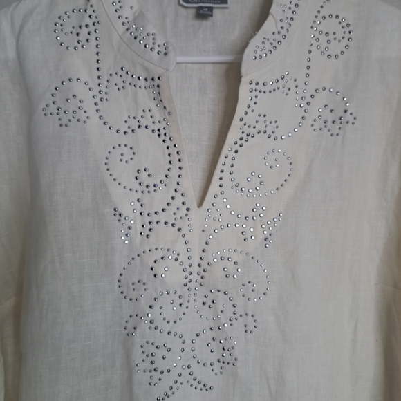 NWT JM Collection Linen Top Tunic Silver Rhinestones Roll-tap Sleeve Sz 18 (XL) - Picture 14 of 15